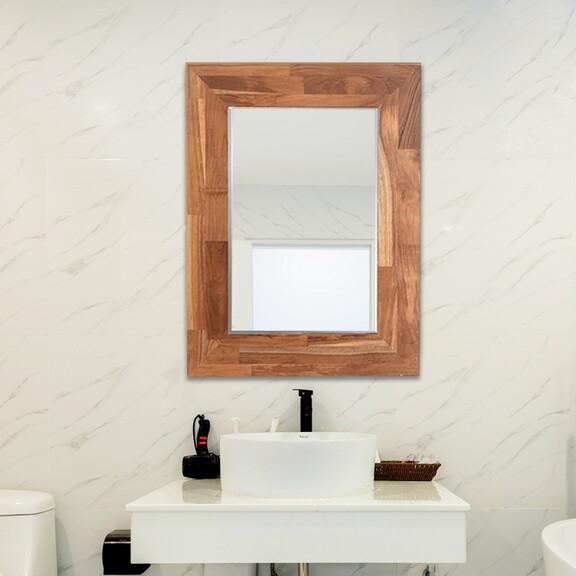 Solid Teak Wood Wall Mounted Mirror for Bathroom B...