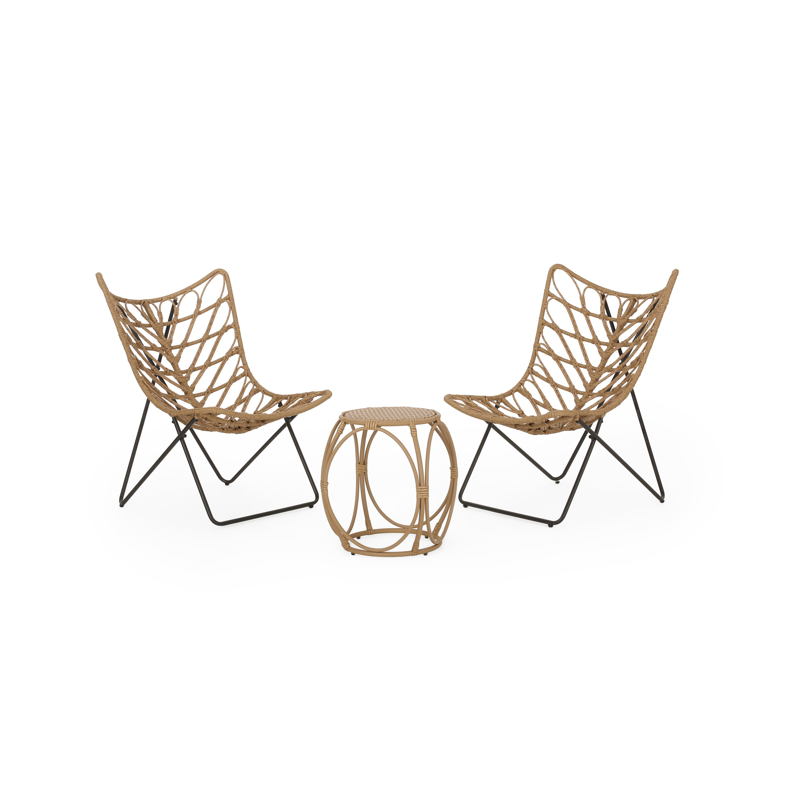 Danbury Outdoor Boho Modern Wicker 3 Piece Chat Set