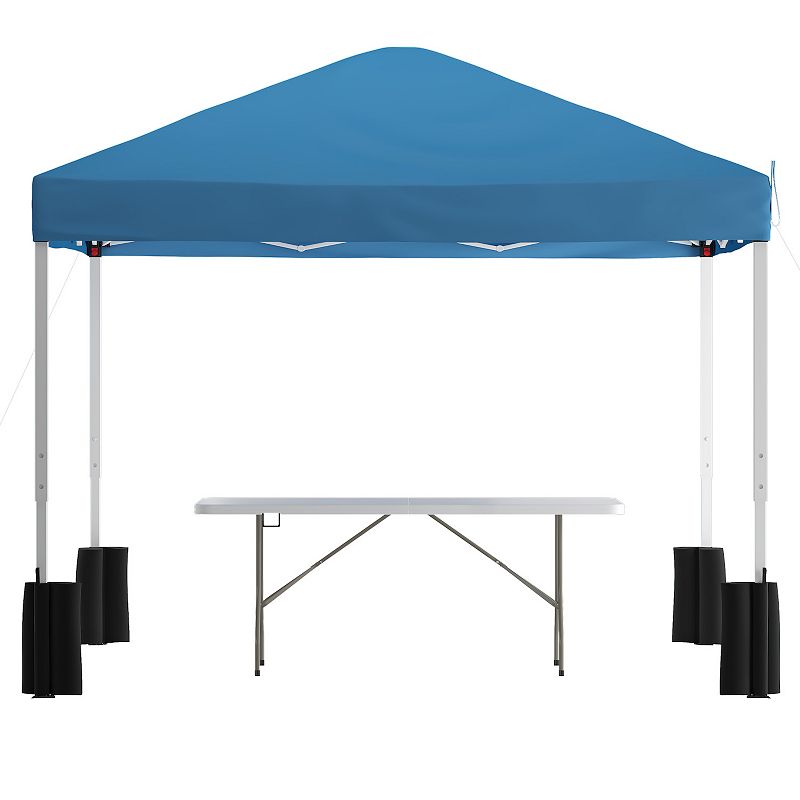 Flash Furniture Otis 10'x10' White Pop-Up Canopy Tent and 6' Folding Table with Wheeled Case Set