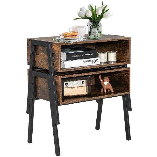 2 Pieces Stackable Night Stand Bedside End Table Set - 21