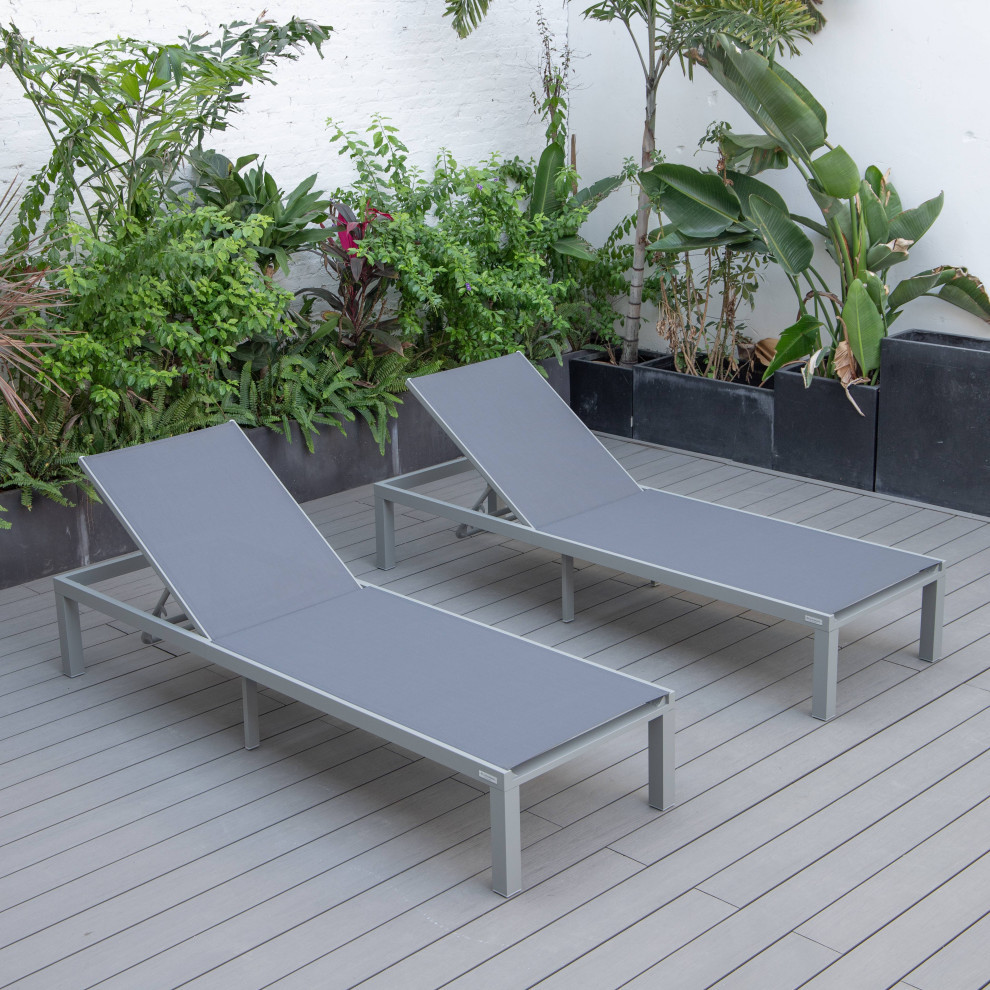 LeisureMod Marlin Patio Chaise Lounge Chair Gray Frame Set of 2   Transitional   Outdoor Chaise Lounges   by LeisureMod  Houzz