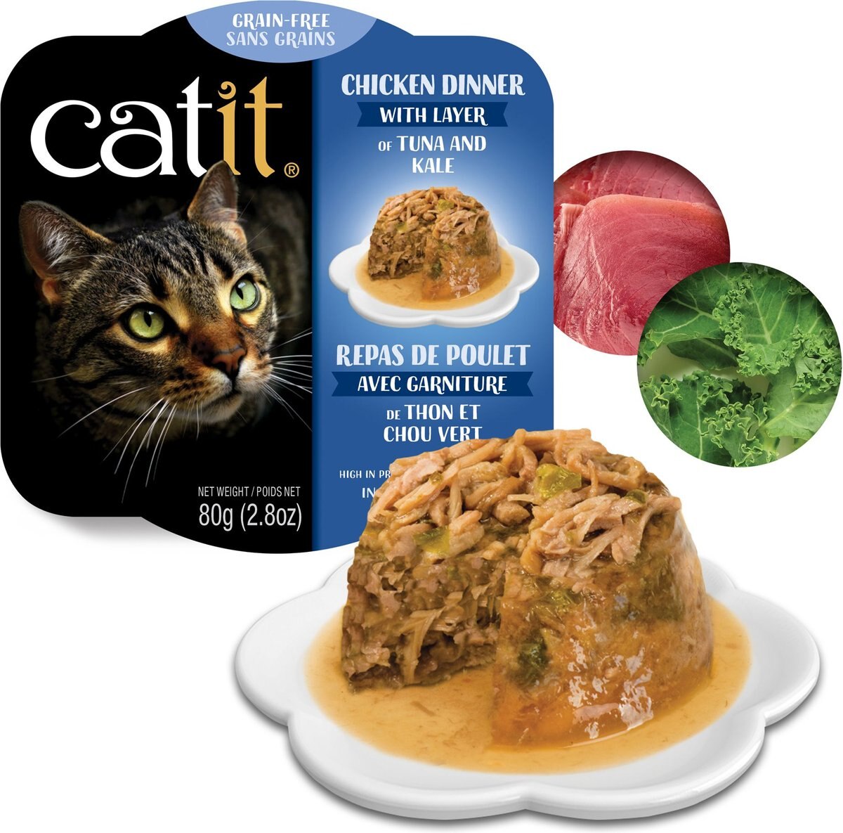 Catit Dinner Chicken w/Tuna and Kale Cat Wet Food， 2.8-oz can