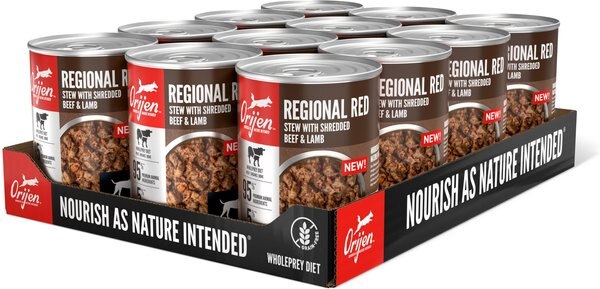 ORIJEN Real Meat Shreds Regional Stew Grain-Free Wet Dog Food， 12.8-oz can， case of 12