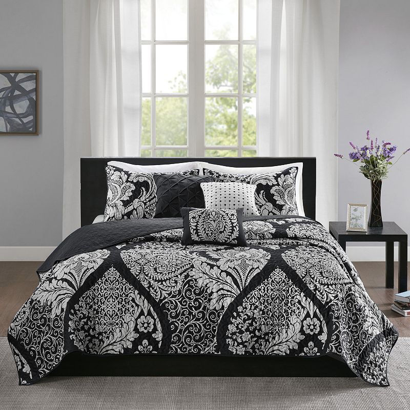 Madison Park Marcella 6-Piece Quilt Set with Shams and Throw Pillows