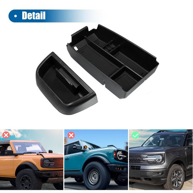 Unique Bargains Dashboard Organizer Insert Tray Armrest Storage Box For Ford Bronco Sport Black 2 Pcs