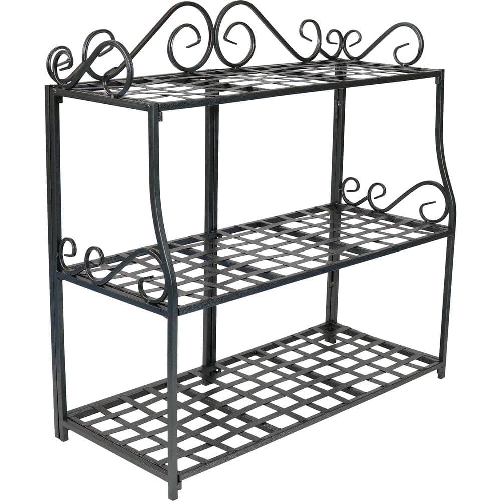 Sunnydaze Decor 3-Tier Metal Iron Plant Stand with Scroll Edging HMI-757