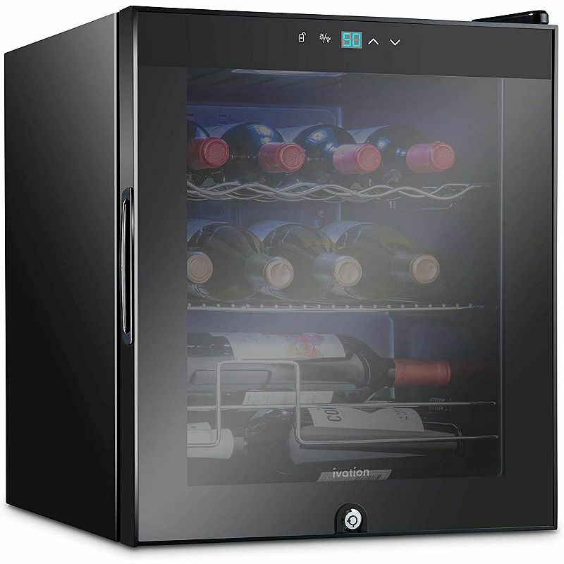 Ivation 12-Bottle Wine Cooler， Small Freestanding Wine Fridge with Lock