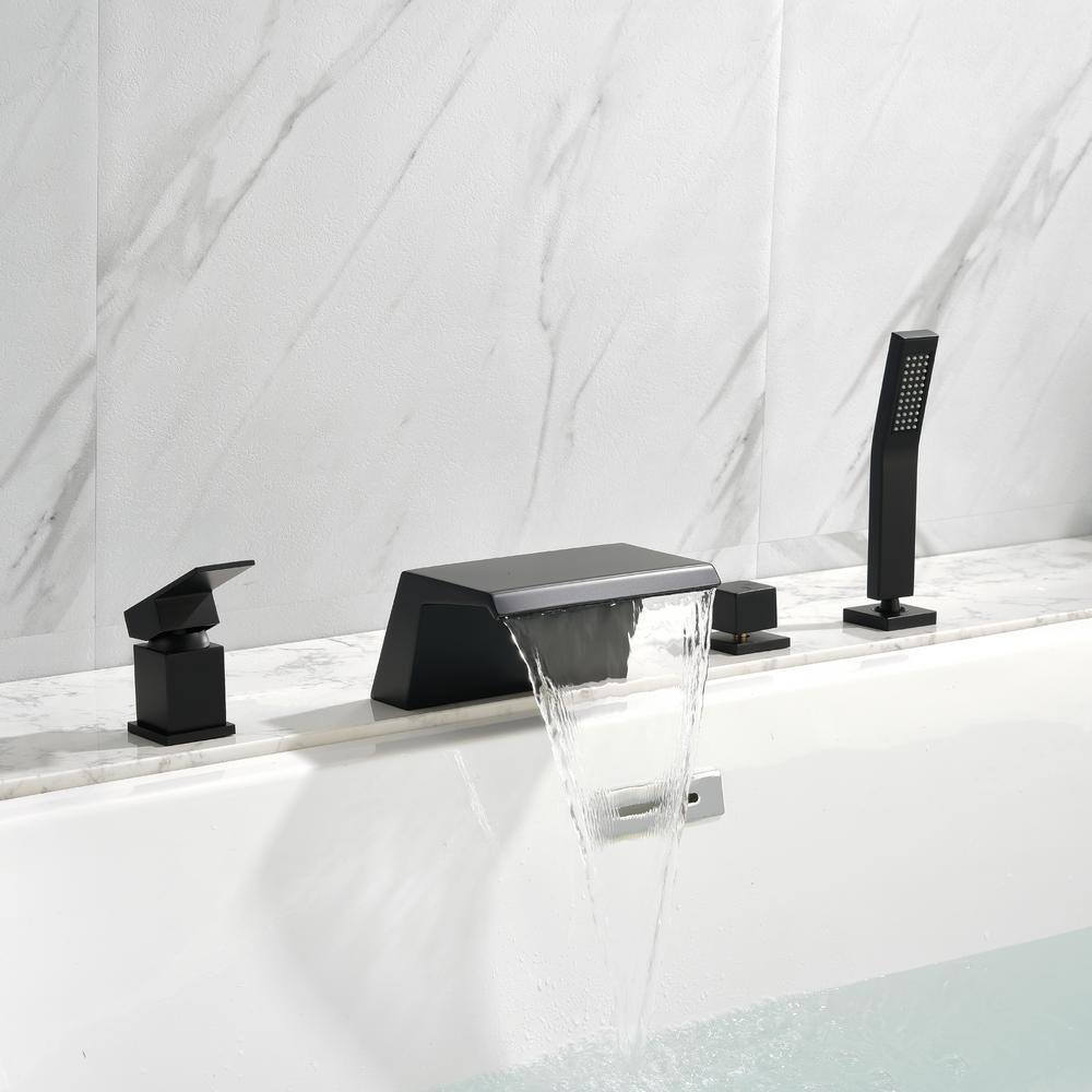 Boyel Living Single-Handle Tub Deck Mount Roman Tub Faucet with Hand Shower and Water Suply Hose in Matte Black SMD-1721B