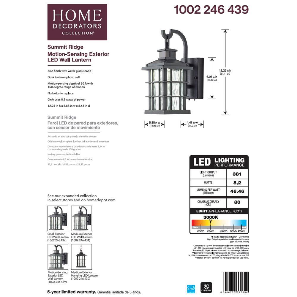 Home Decorators Collection Summit Ridge Collection Zinc Motion Sensor Outdoor Integrated LED Wall Lantern Sconce CQH1691LS-2