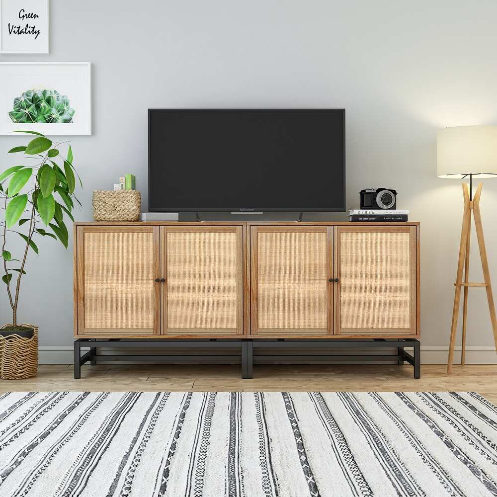 Natural rattan  2 door cabinet  with 1 Adjustable Inner Shelves  rattan  Accent Storage Cabinet