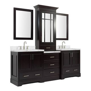 ARIEL Stafford 85 in. W x 22 in. D x 89 in. H Double Sinks Freestanding Bath Vanity in Espresso with Marble Tops and Mirrors M085DCWRESP