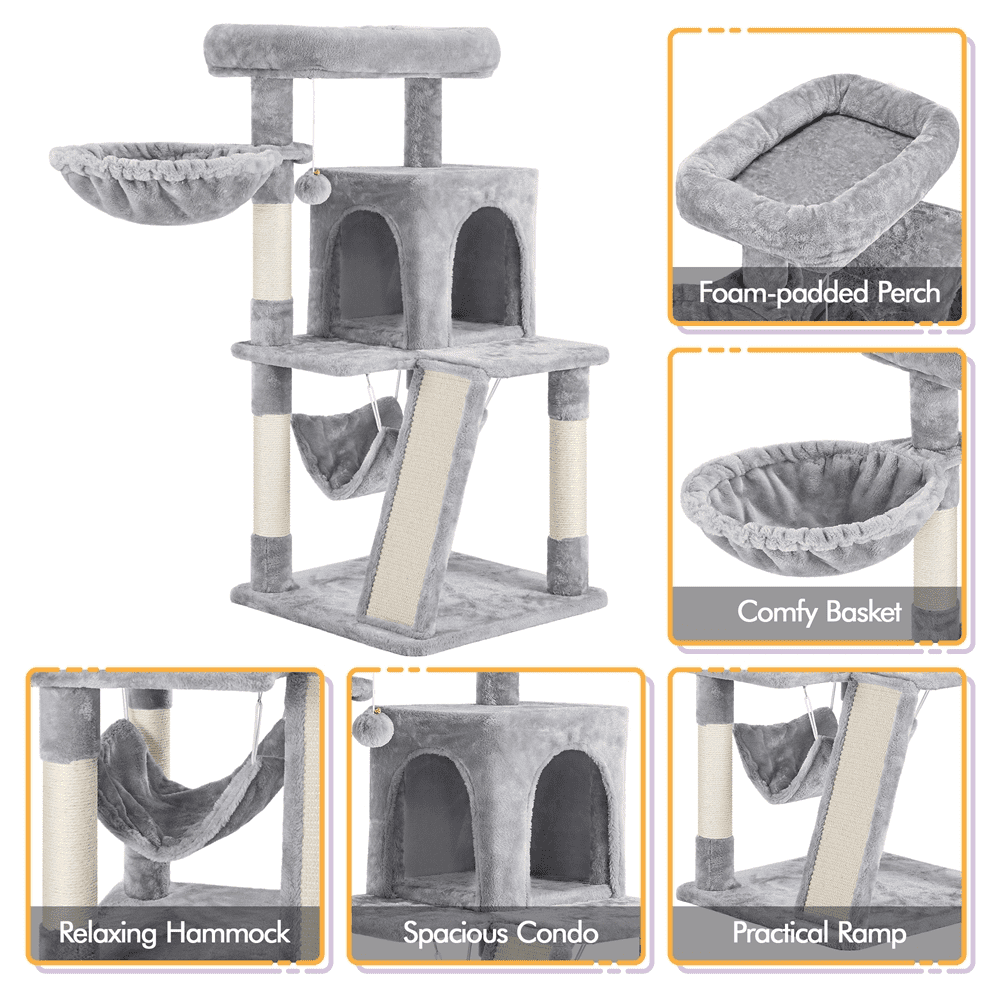 SMILE MART Multi-level Small Cat Tree Tower with Condo， Light Gray