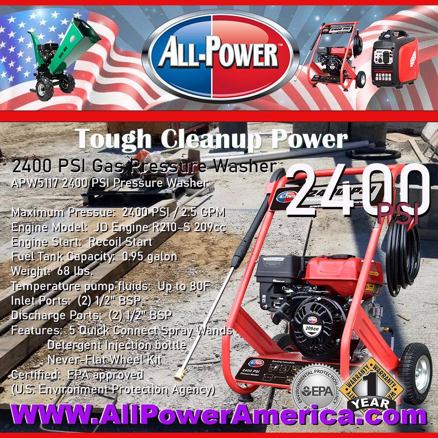 All Power 2400 PSI 2.5 GPM Gas Powered Pressure Washer APW5117