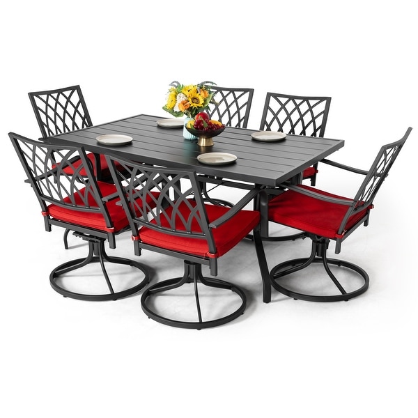 Nuu Garden Outdoor 7Piece Iron Dining Set with 1.57'' Umbrella Hole，Black