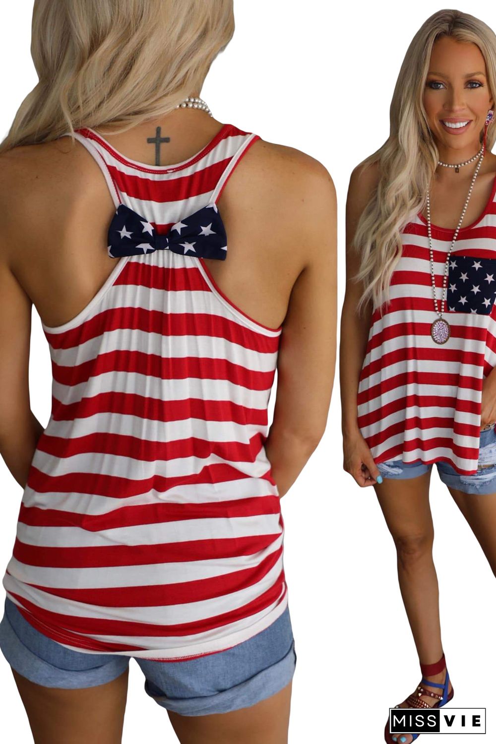 Red Pocket Patch Stars & Stripes Tank Top