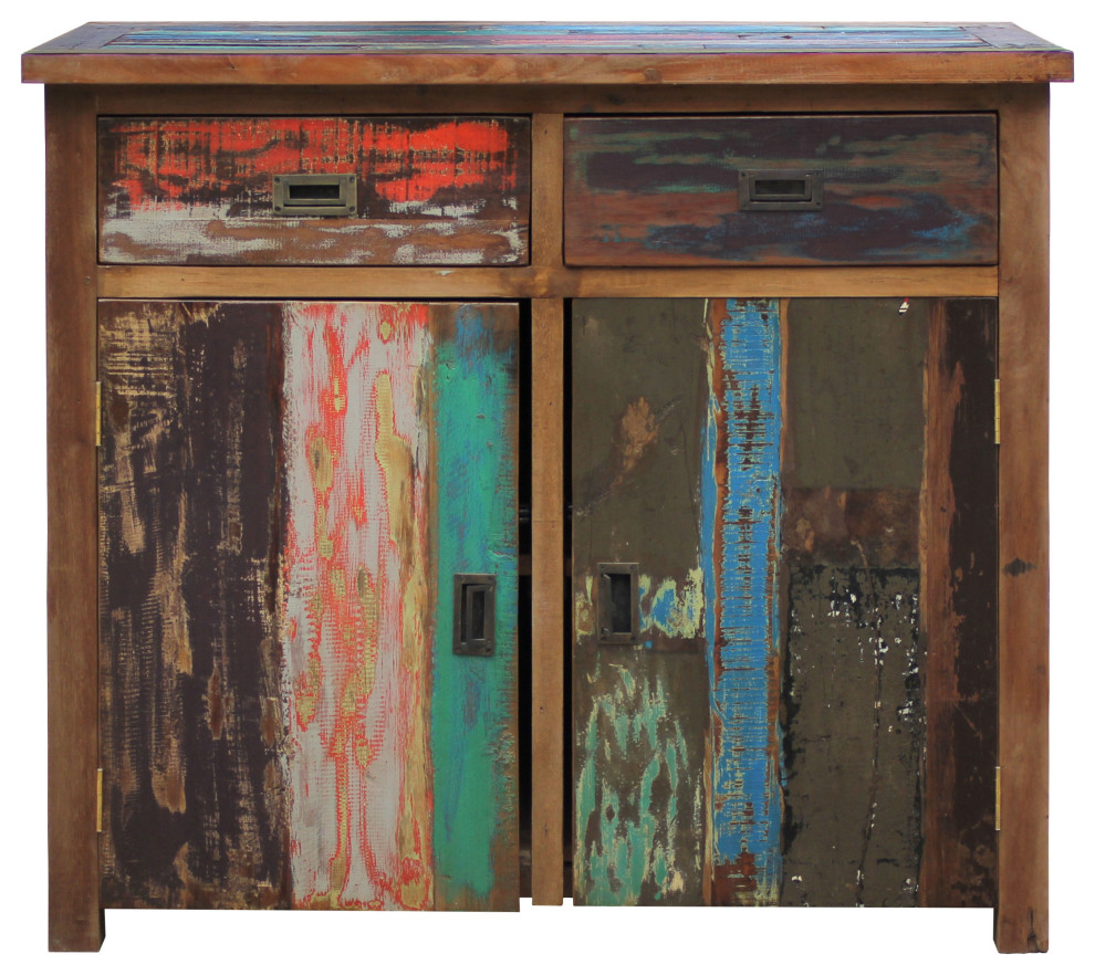 Marina Del Rey Recycled Teak Wood Linen Cabinet  2 doors and 2 drawers   Rustic   Accent Chests And Cabinets   by Chic Teak  Houzz