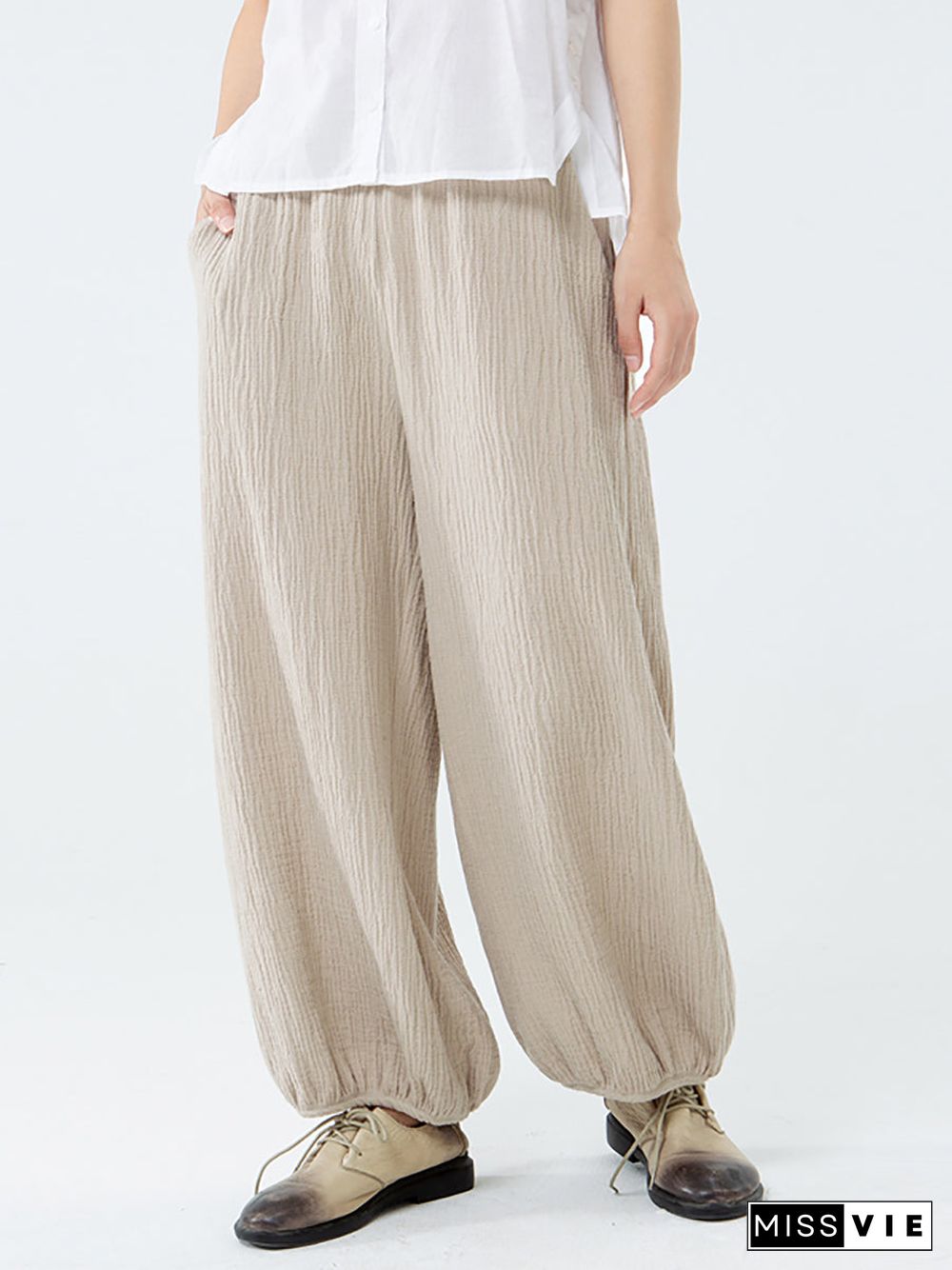 Plus Size Cotton Linen Pocket Pants