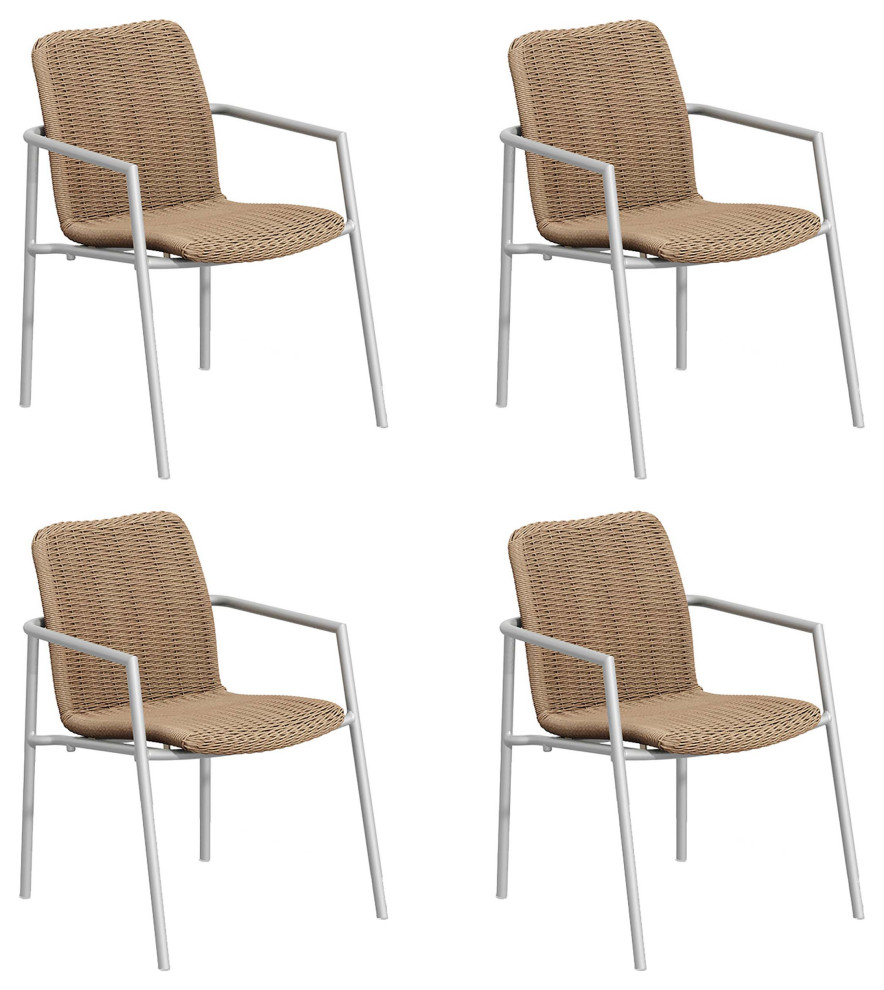 Orso Armchair  Sand Resin Wicker  Flint Powder Coated Aluminum Frame  Set of 4   Tropical   Outdoor Dining Chairs   by Oxford Garden  Houzz