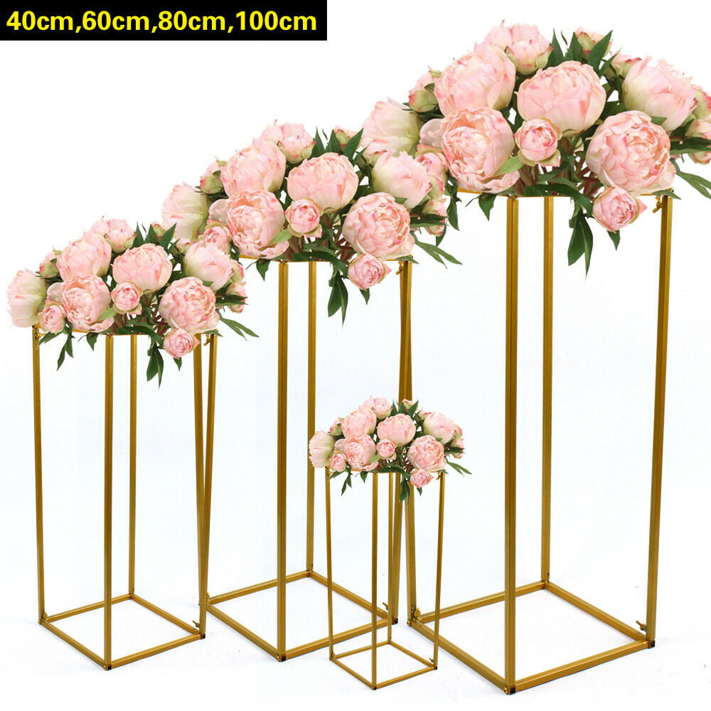 Anqidi Wedding Flower Stand Set, 4Pcs Rectangle Gold Metal Column Rack Wedding Prop Decor Balloon Display Holder (40/60/80/100cm)