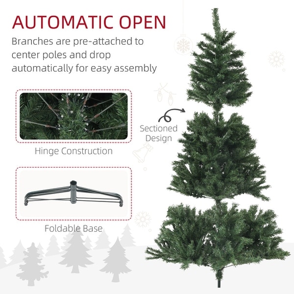 HOMCOM 6ft Artificial Christmas Tree，Xmas Tree with 1000 Branch Tips，Auto Open，Steel Base