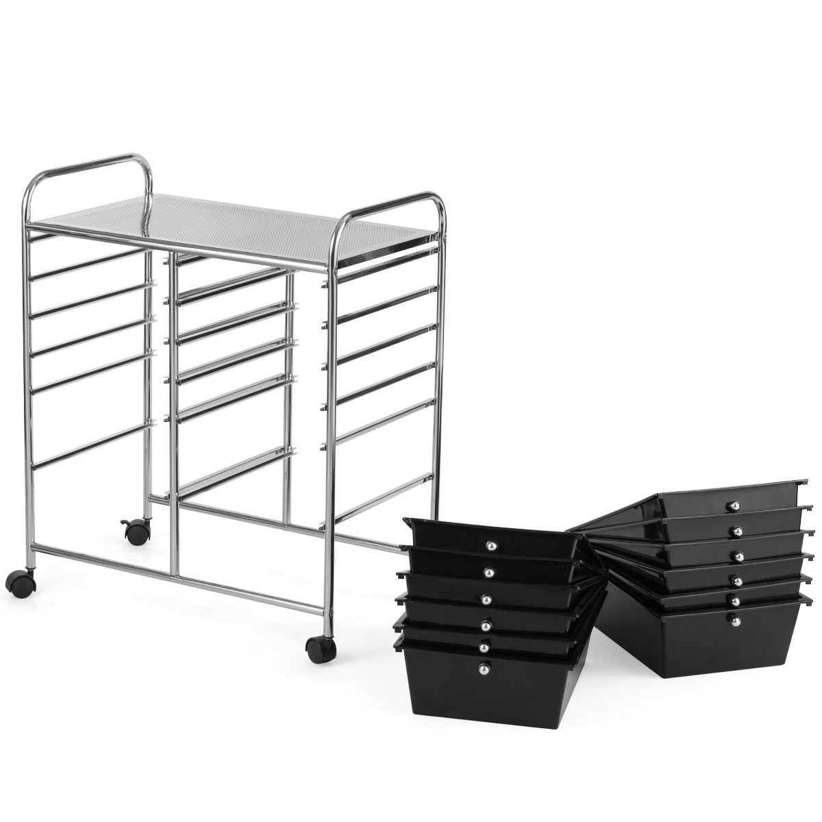 Topbuy 12-Drawers Rolling Storage Cart with Organizer Top Black