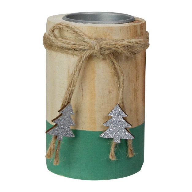 Green And Natural Wood Christmas Tea Light Candle Holder