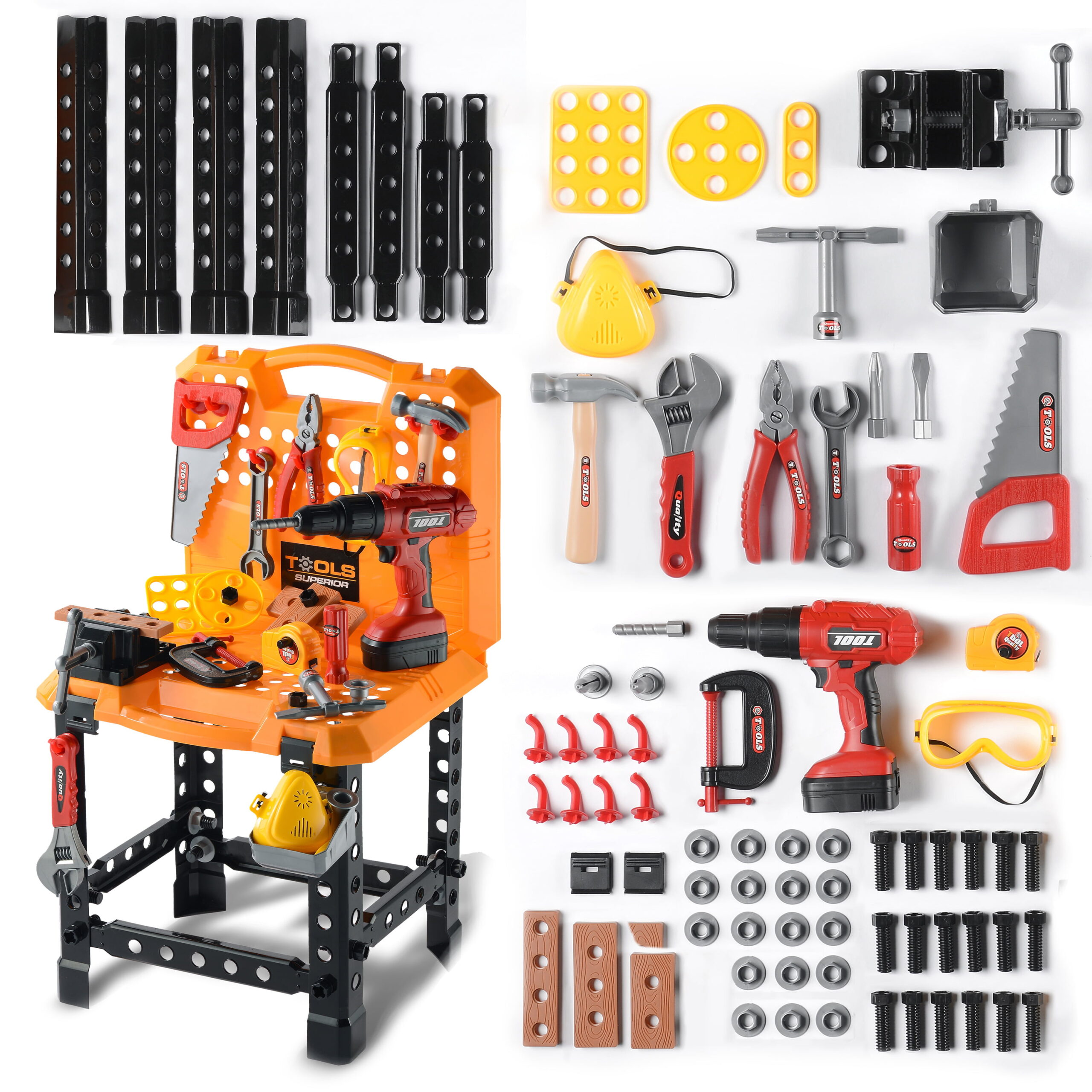 Kids Tool Set， Toy Choi's Tool Set for Kids， 82 Pcs Toolbox Set Boy Toys with Electric Toy Drill， Toddler Kids Workbench