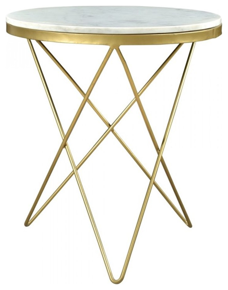 Home Square Marble Top Round Side Table in Gold Finish   Set of 2   Midcentury   Side Tables And End Tables   by Homesquare  Houzz