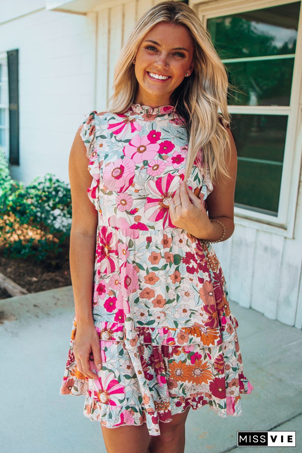 White Ruffled Tank Floral Dress