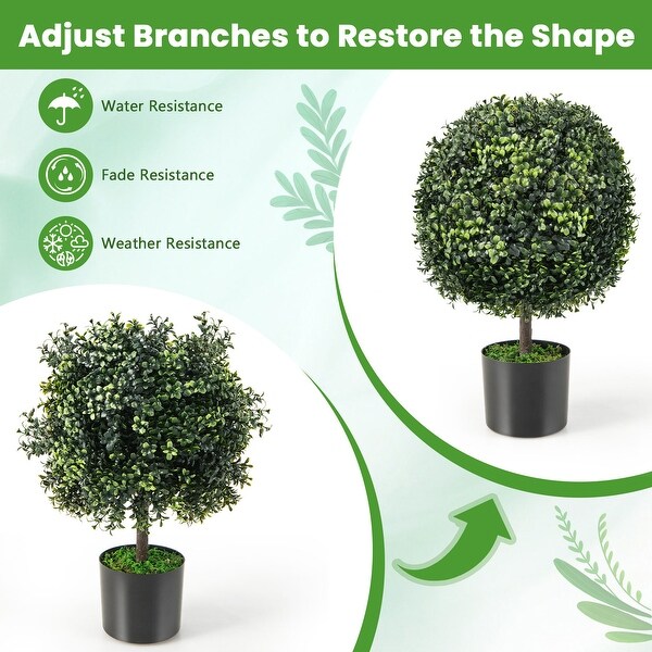 Costway 2PC 22'' Artificial Boxwood Topiary Ball Tree Office Garden