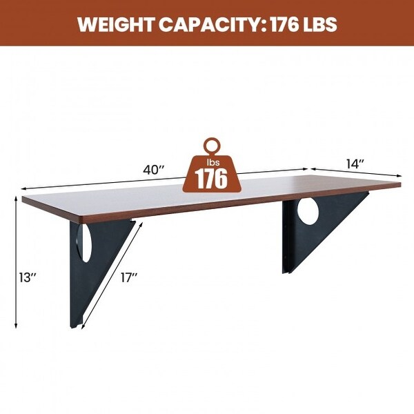 40'' x 14'' Wall-Mounted Desk Rubber Wood Dining Table with Sturdy Steel Bracket - 40'' x 14'' x 13'' (L x W x H)