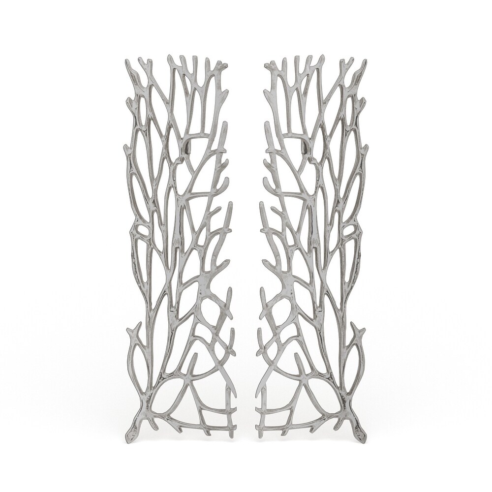 Contemporary Modern Metal Botanical Coral Wall Sculpture Silver or Gold   Set of 2