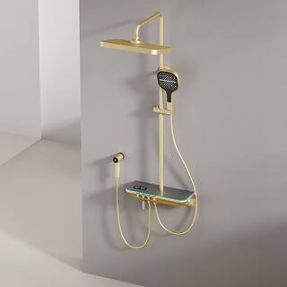 Tomfaucet Thermostatic 4-Spray Tub and Shower Faucet with Multifunction Hand Shower and Spray Gun in Brushed Gold TFK0162BG