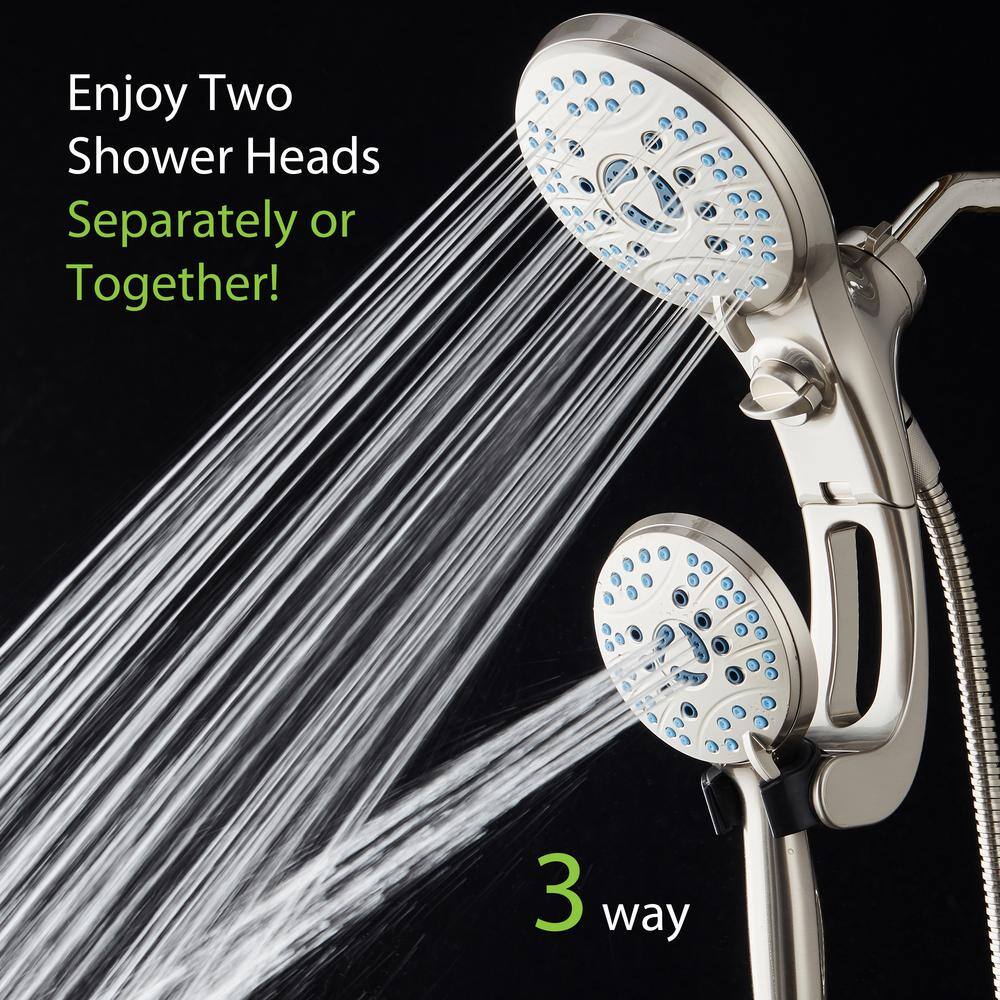 AQUACARE 50-Spray Patterns 2.5 GPM 6 in. Wall Mount Dual Shower Heads and Handheld Shower Head Antimicrobial in Satin Nickel 43238