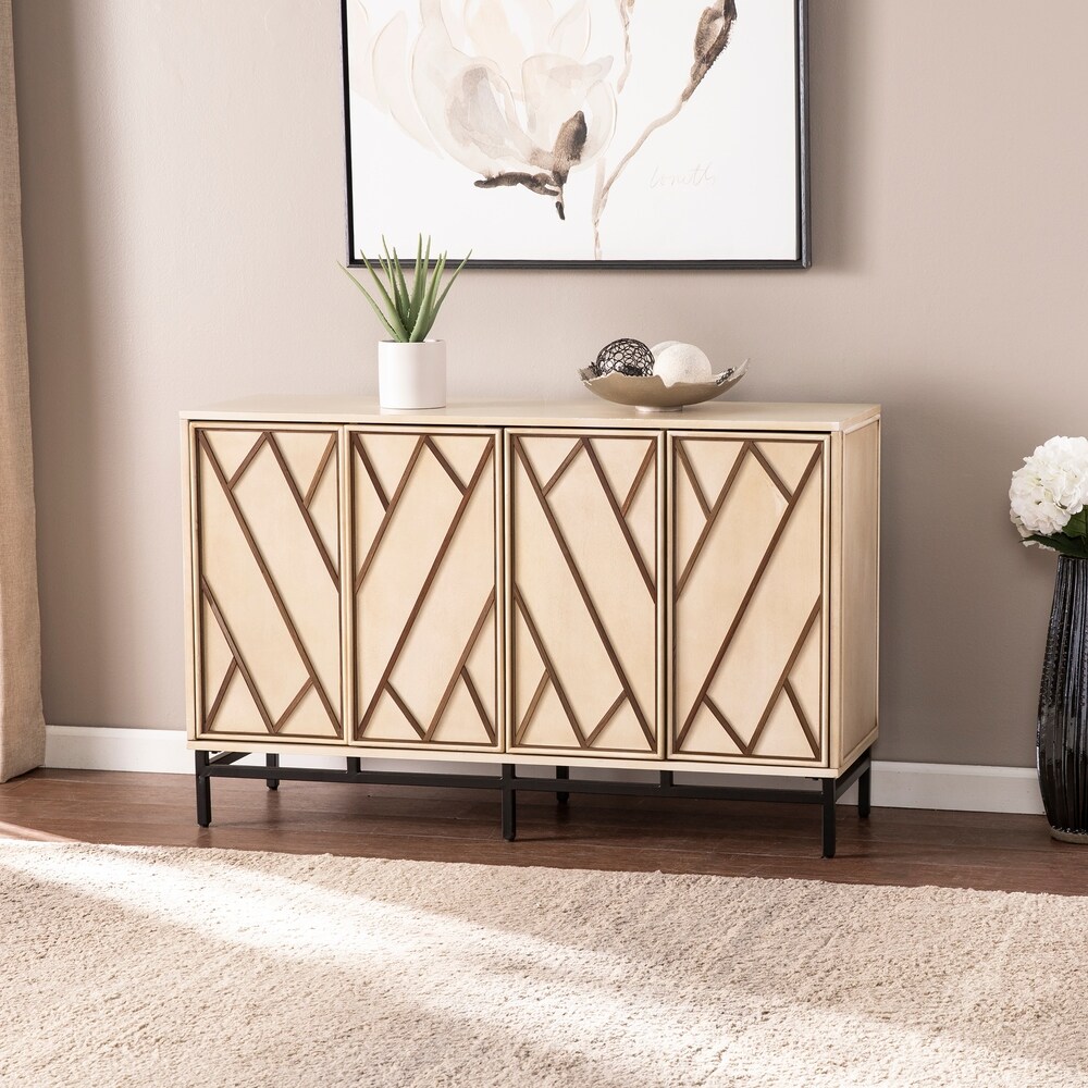 SEI Furniture Breslin Cream Wood 4 Door Buffet Sideboard Accent Cabinet