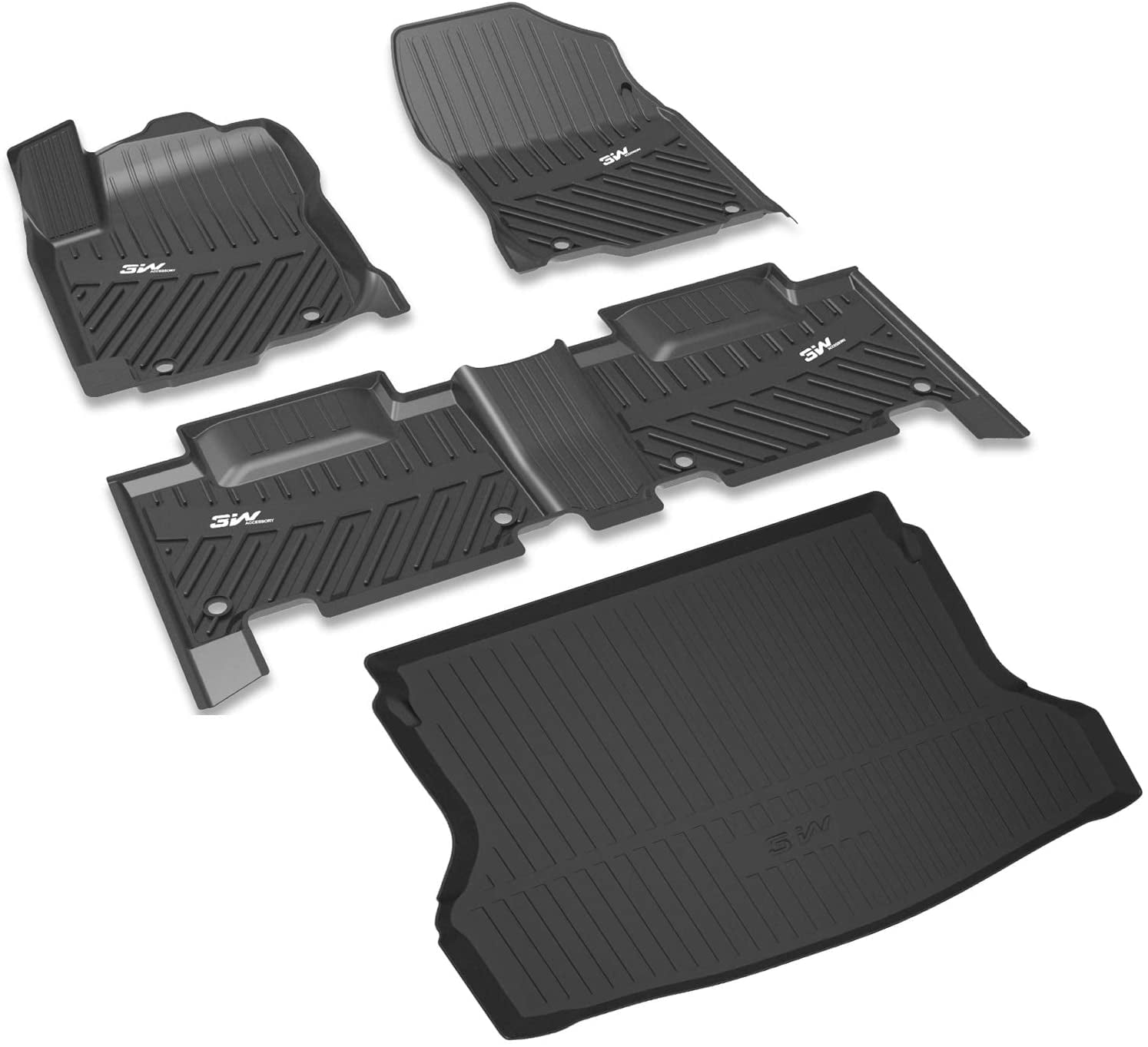 3W Floor MatsandCargo Liner for Nissan Rogue (2014-2019)(NOT for Nissan Rouge Sports) - Full Set All Weather Custom Fit Car Mats with Trunk Mat， Black