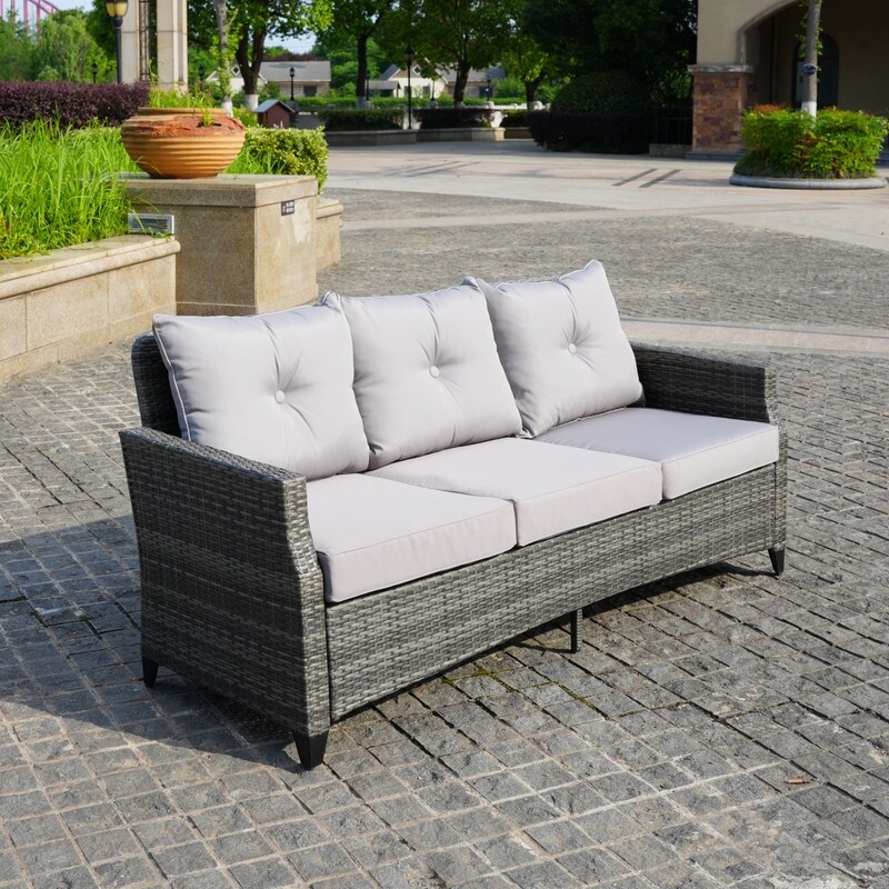 5 Piece Patio Rattan Sofa Set with Fire Pit Table