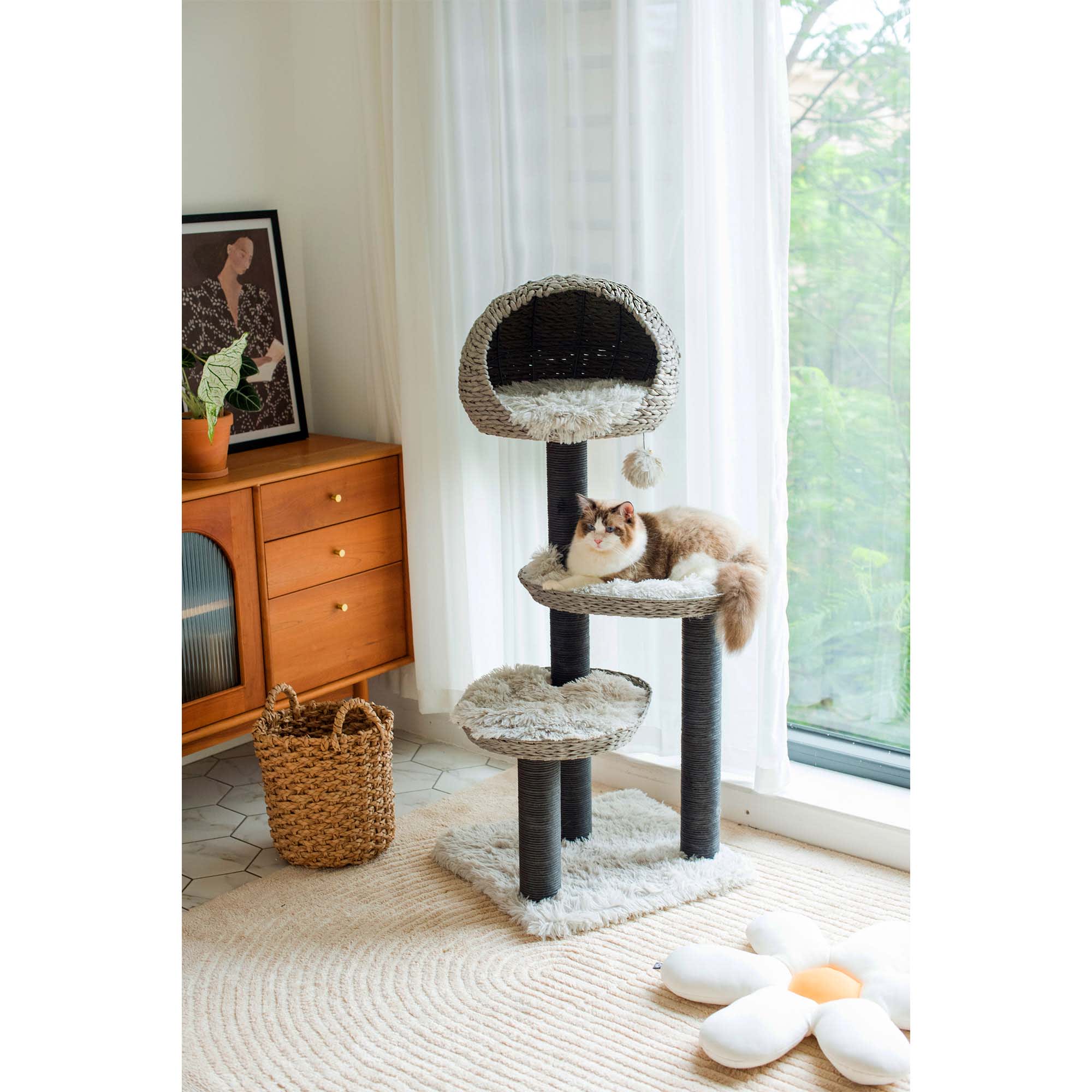 PetPals Group Tundra Modern Handwoven Cat Tree with Paper Rope Scratching Posts， 50