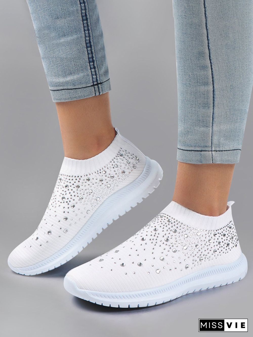 Rhinestone Design Portable Overfoot Lightweight Flyknit Sneakers