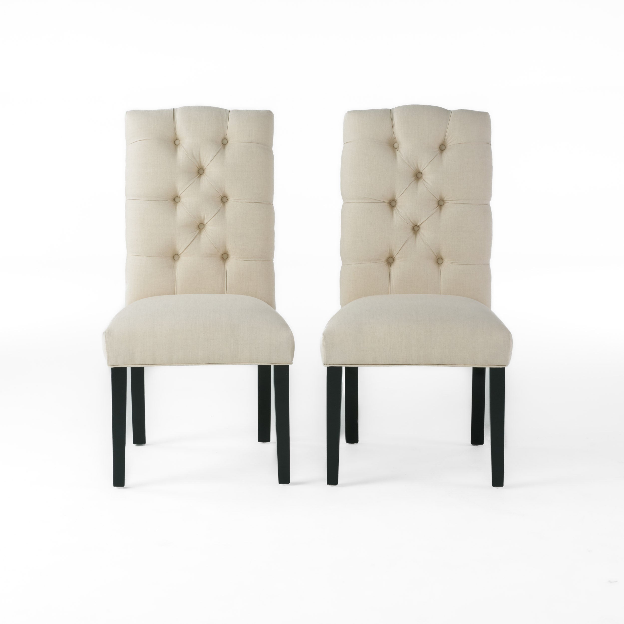 Prince Tufted Natural Plain Fabric Dining Chair (Set of 2)