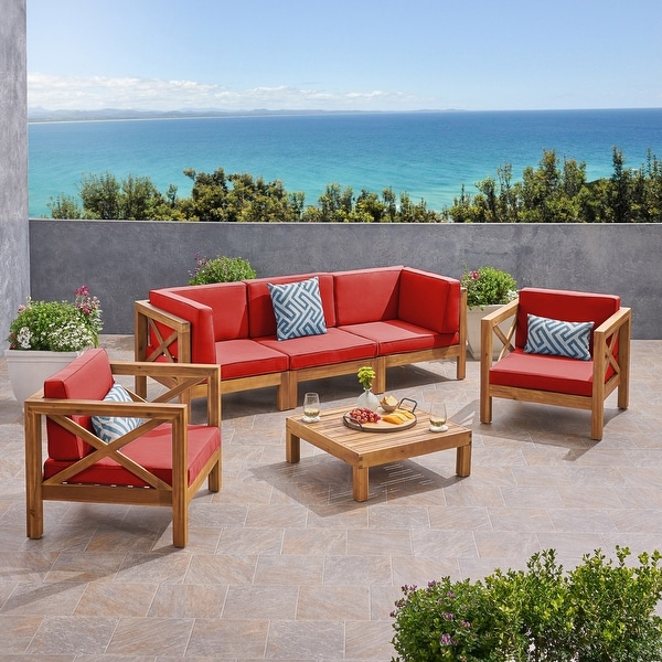 Brava Outdoor Acacia Wood 6piece Chat Set by Christopher Knight Home