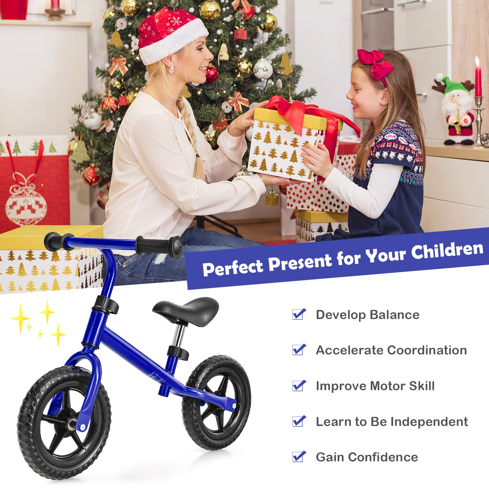 BABY JOY Kids Balance Bike, No Pedal Training Bicycle with Adjustable Handlebar & Seat and Puncture-Proof EVA Tires