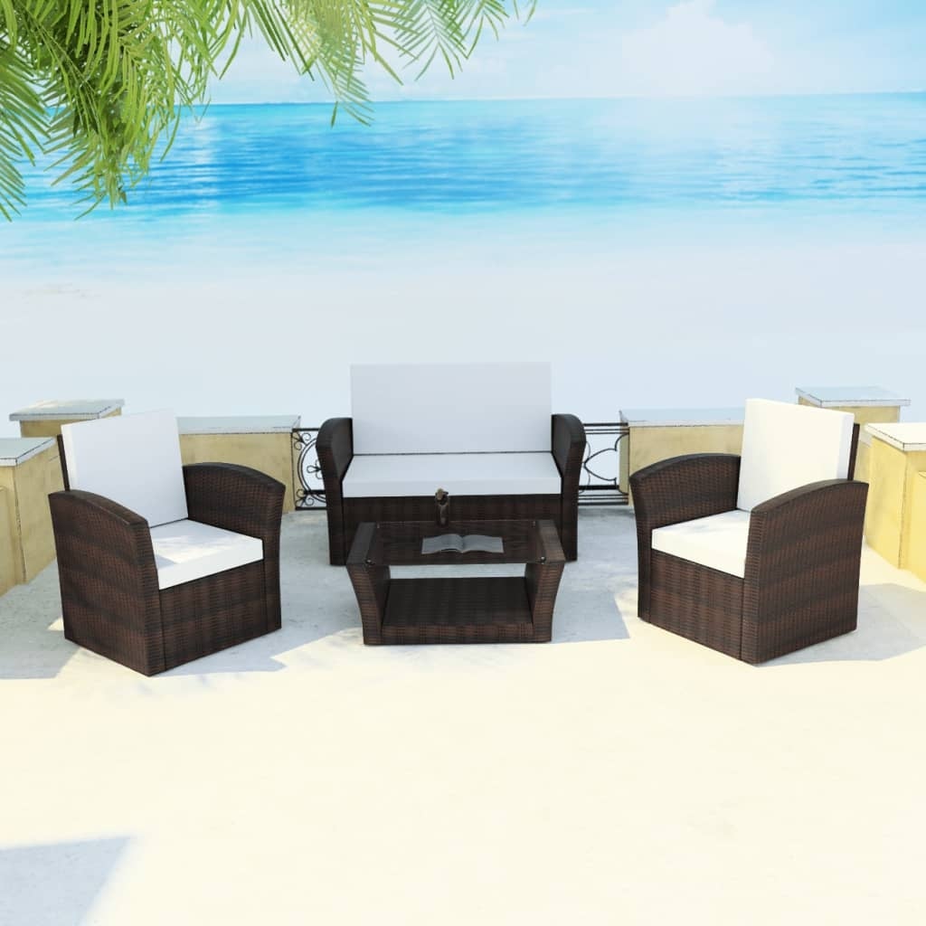 4 Piece Garden lounge set with Cushions Poly Rattan Brown - Overstock - 35107470