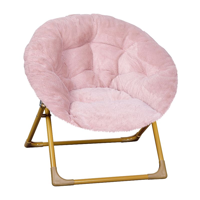 Emma And Oliver Io Kid's Folding Saucer Chair With Cozy Faux Fur Upholstery And Metal Frame