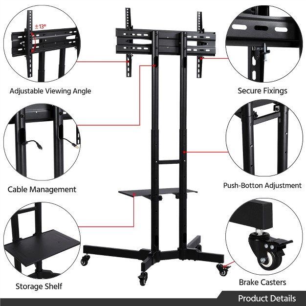 Yaheetech Adjustable Modern Mobile Tv Stand Tv Cart Black