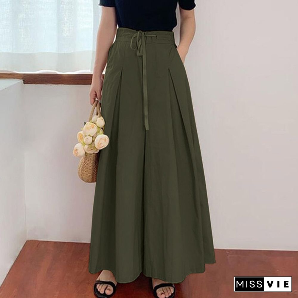 Women Culottes Wide Legs Palazzo Long Dress Pants Ladies Pull On Trousers Skirts