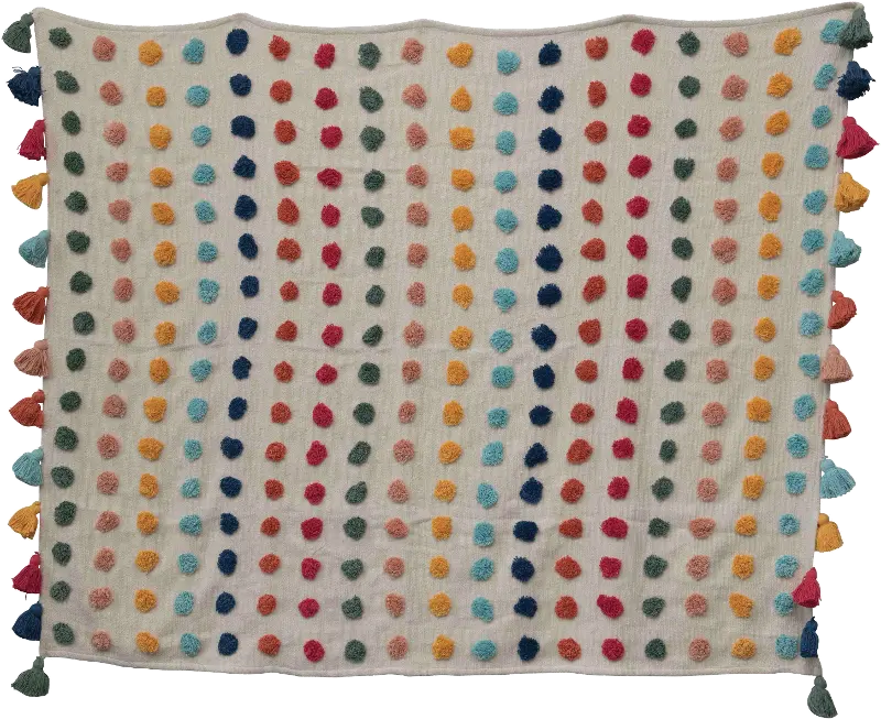 Multi Color Dot Cotton Throw Blanket with Tassels