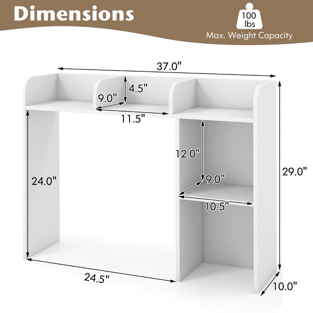 Costway Desk Bookshelf Desktop Storage Organizer Display Shelf Rack Dorm Office Natural white