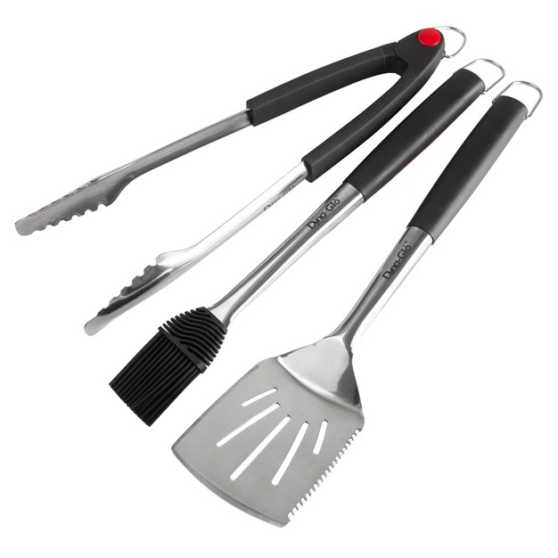 Dyna glo 3pc Stainless Steel Spatula Basting Brush And Tongs With Silicone Soft Touch Handles