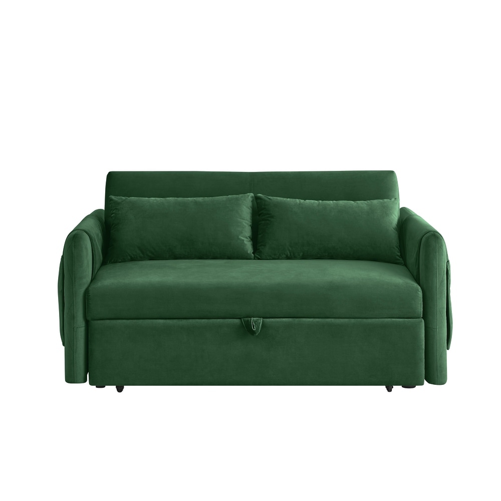 Velvet Convertible Sofa Bed with 2 Detachable Arm Pockets